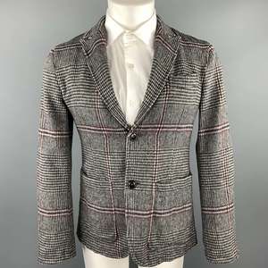 TS (S) Gray Plaid Wool Blend Peak Lapel Sport Coat